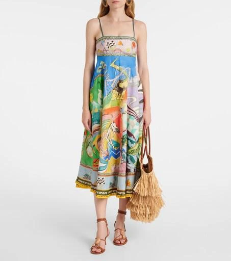 ALMAIS Lucky Pace printed linen midi dress - 4