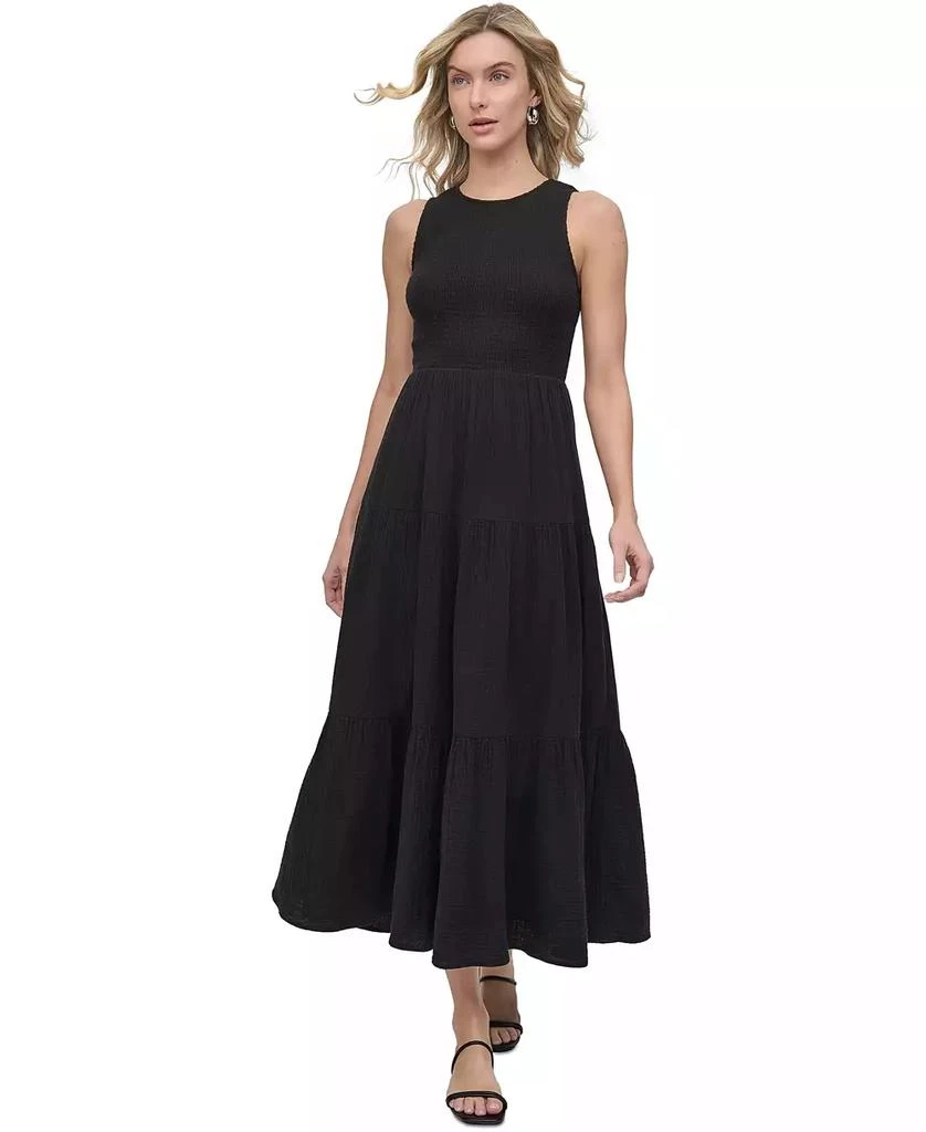 DKNY Women's Cotton Gauze Smocked-Bodice Maxi Dress 1