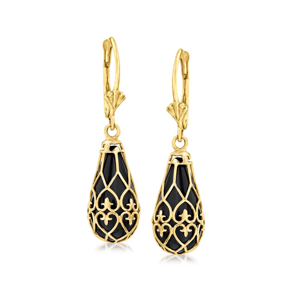 Ross-Simons Ross-Simons Black Onyx Teardrop Earrings in 14kt Yellow Gold