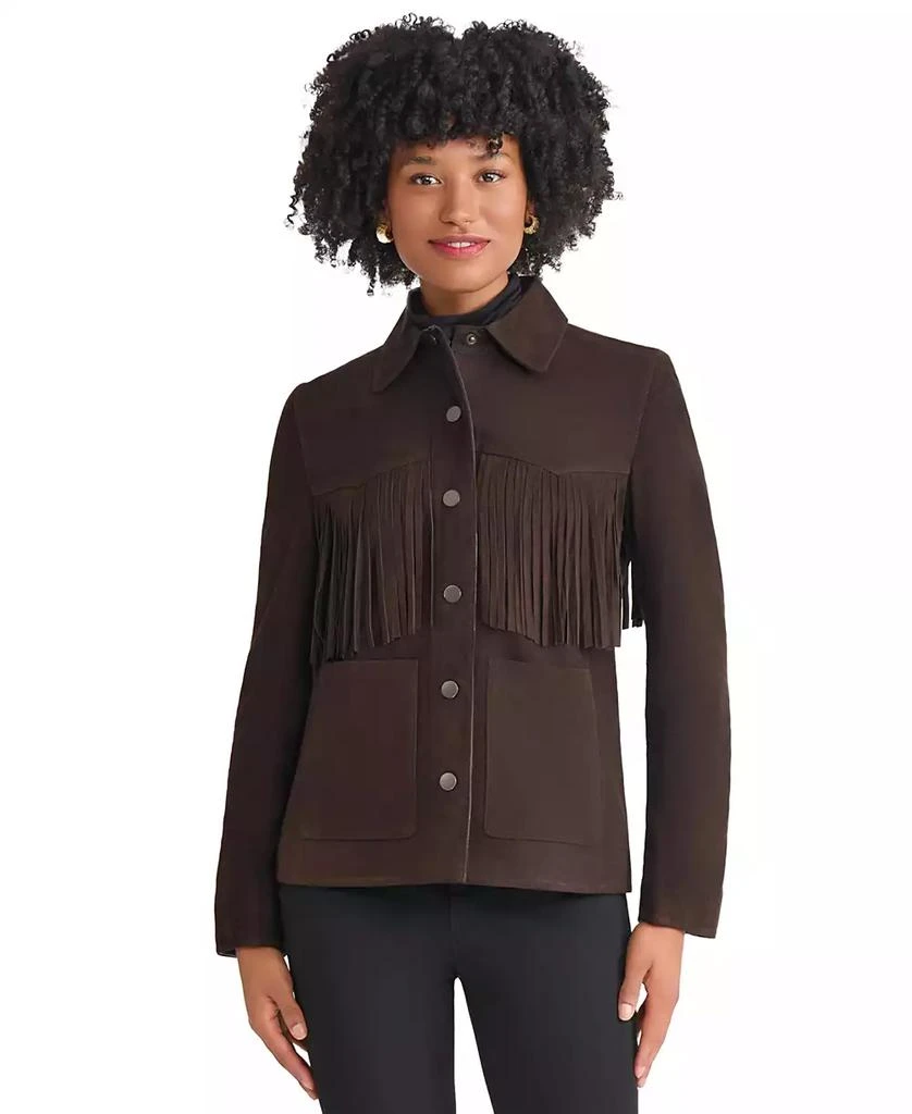 JONES NEW YORK Petite Fringe Suede Long Sleeve Jacket