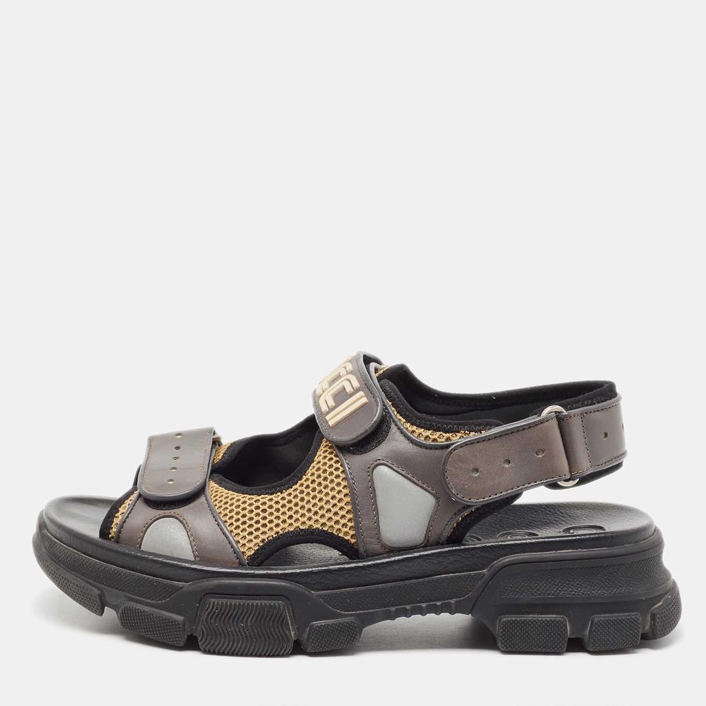 Gucci Gucci Grey/Beige Mesh and Leather Logo Sandals Size 41.5