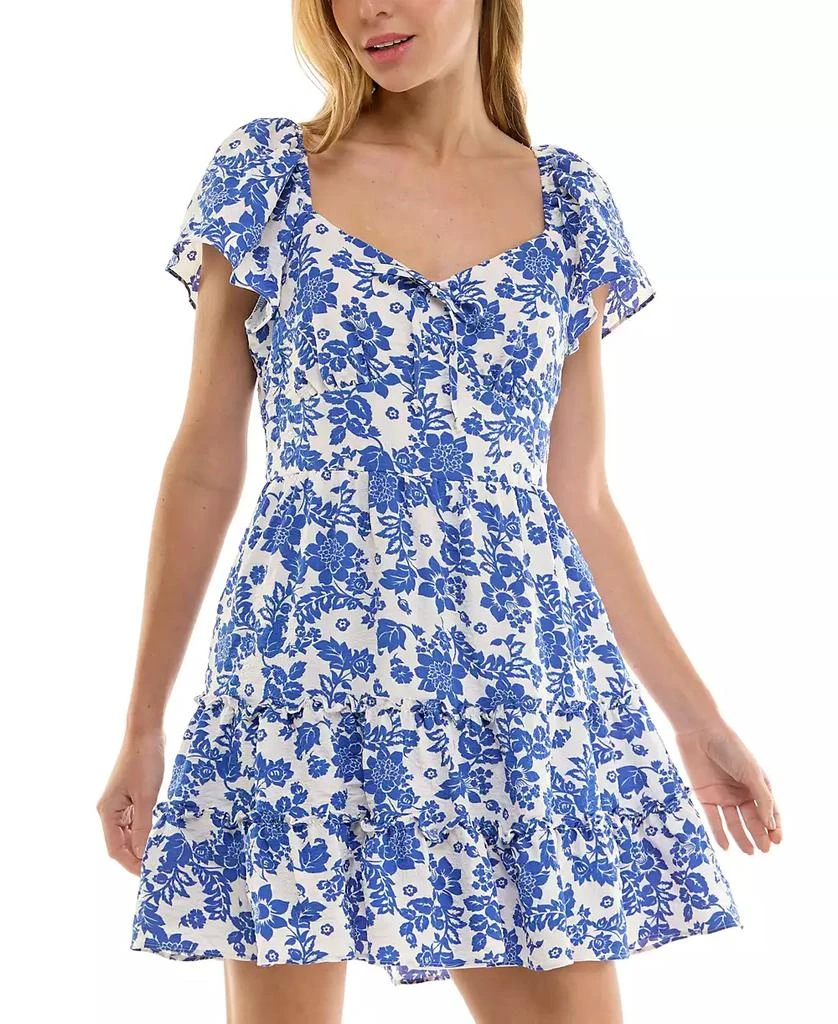 Crystal Doll Juniors' Floral-Print Smocked-Back Dress 1