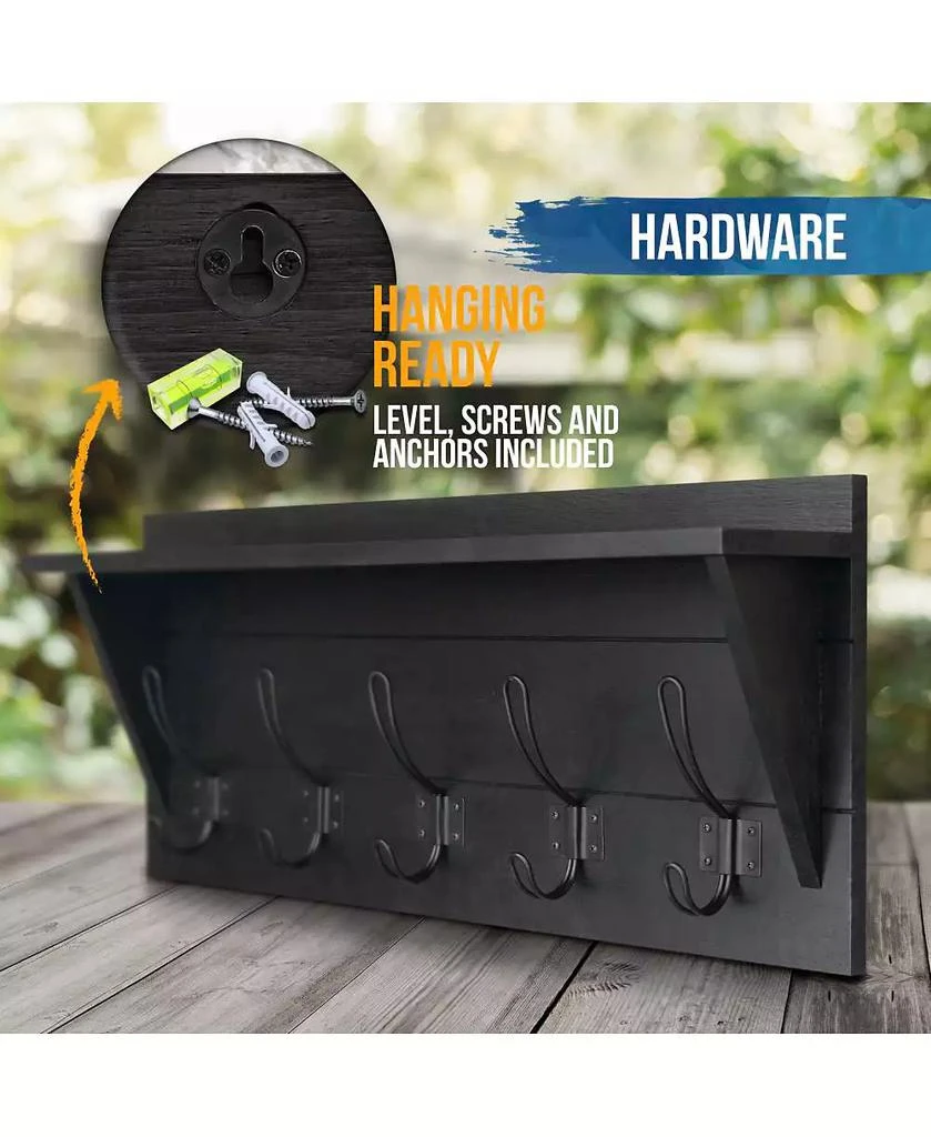 HBCY Creations Rustic Wall-Mounted Coat Rack Shelf, 24" Solid Pine Wood with Hooks, Country Style for Entryway, Kitchen
Bathroom 5