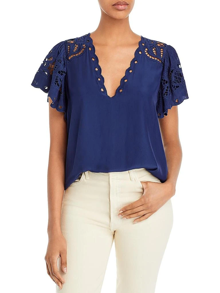 Ramy Brook Rochelle Womens V Neck Flutter Sleeve Blouse 3