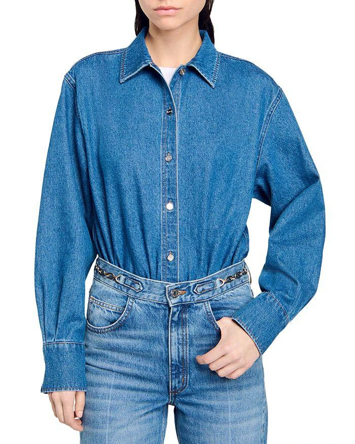 Sandro Fullmoon Denim Shirt Bodysuit 1