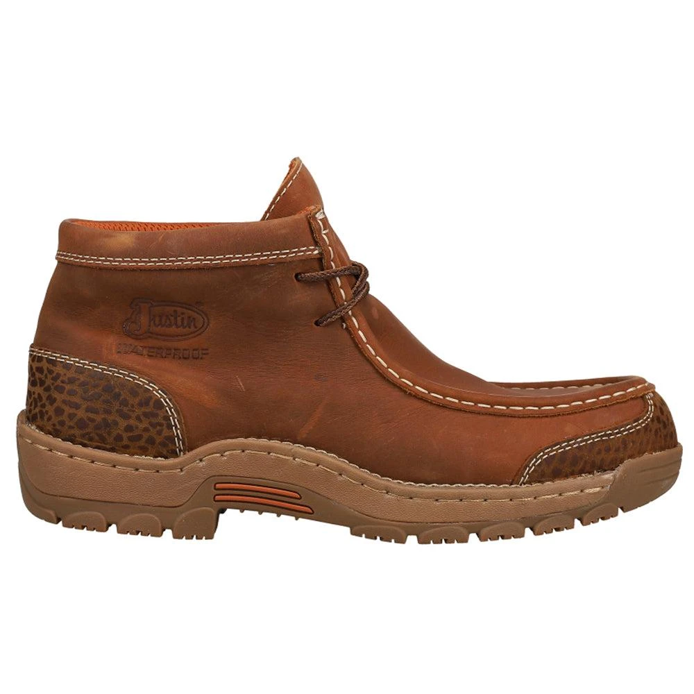 Justin Men's Crafton Moc Toe Waterproof Work Shoes, 4 in., Brown, 11 W