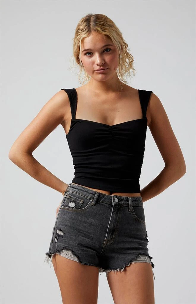 Shop Black Ripped Zip Fly High Waisted Denim Festival Shorts on