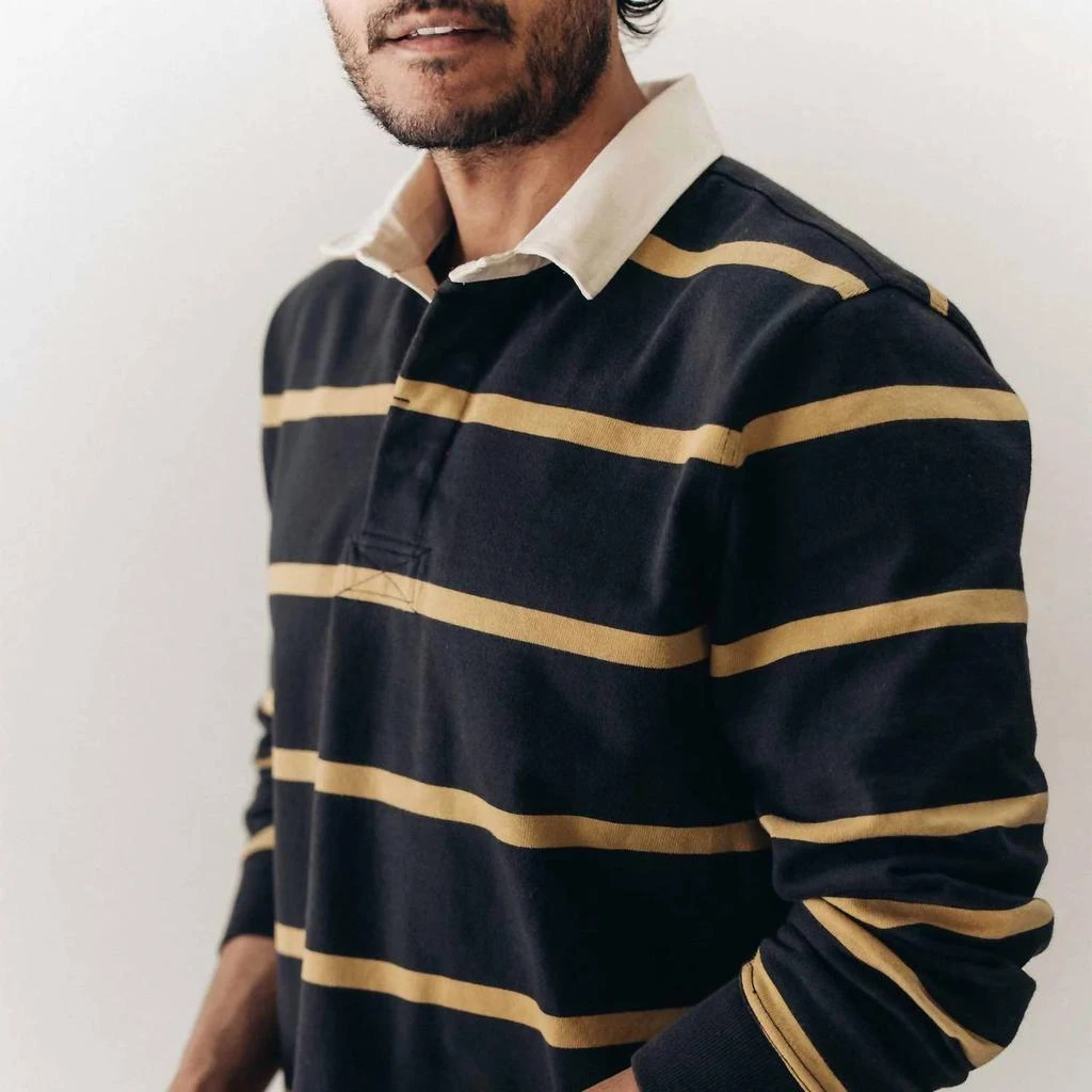 Taylor Stitch Rugby Long Sleeve Shirt In Faded Black Stripe 3