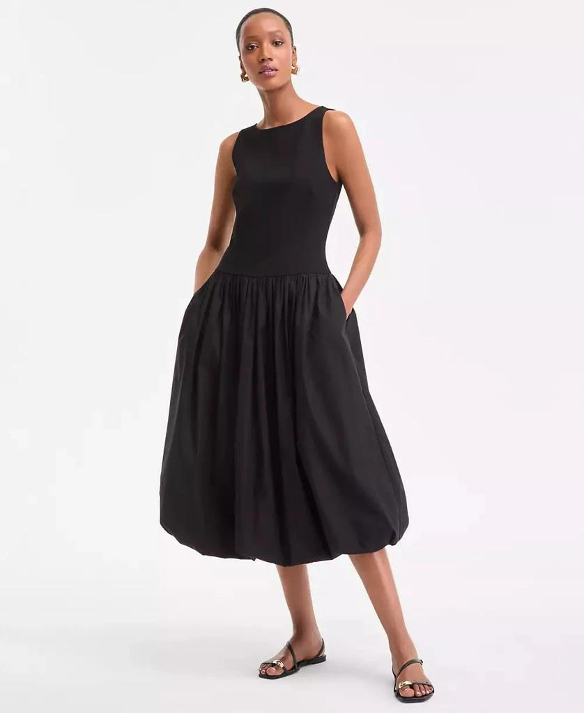 INC International Women's Mixed-Media Bubble-Hem Midi Dress, Exclusively at Macy's 1