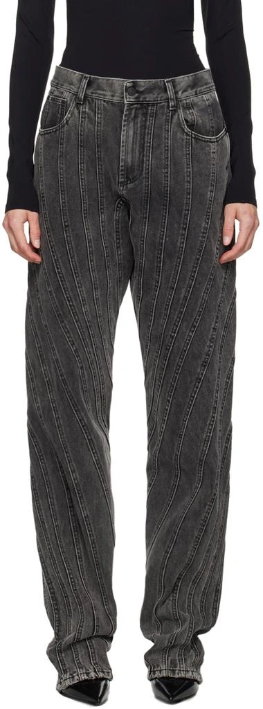Mugler Black Washed Spiral Baggy Jeans 1