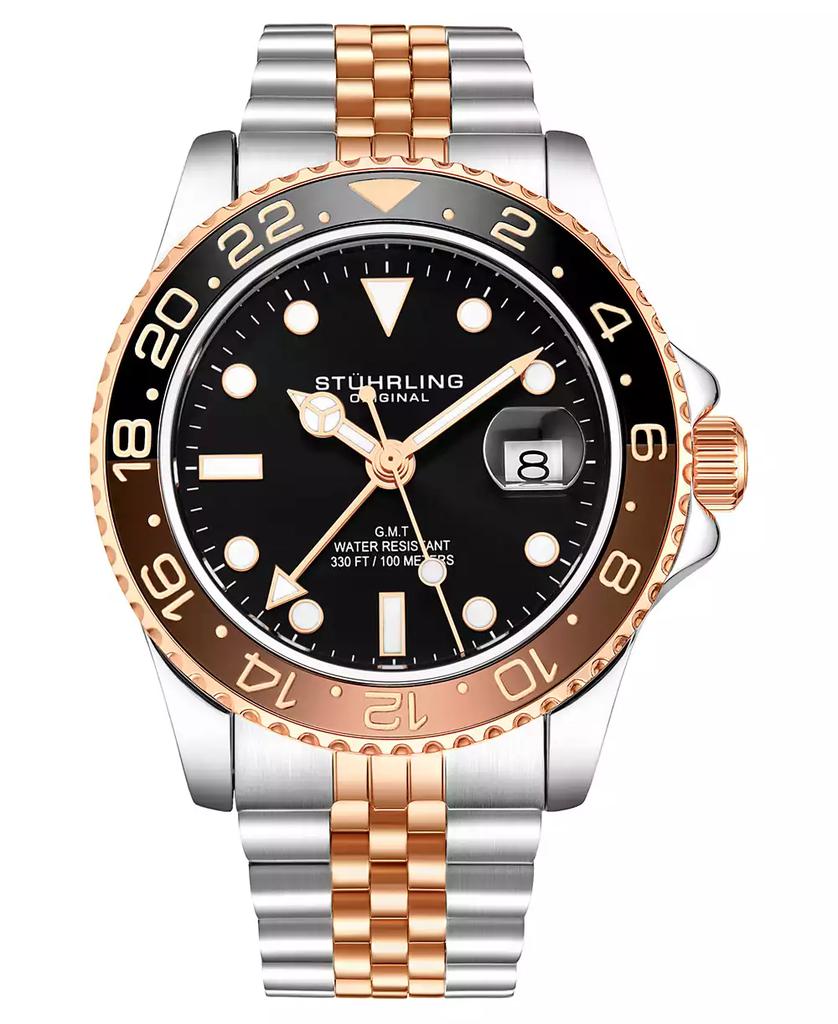 Stuhrling Men's Rose Gold, Silver Tone Stainless Steel Bracelet Watch 42mm