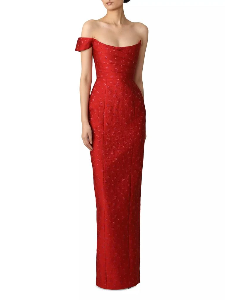 SAU LEE Jackson Jacquard Off-The-Shoulder Gown 2
