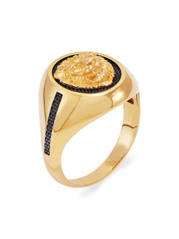Saks Fifth Avenue 14K Yellow Gold & Black Rhodium Plated Lion Head Signet Ring