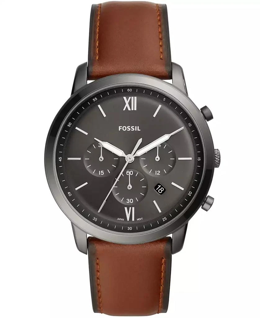 Fossil Mens Neutra Chrono gray case with brown leather strap 1