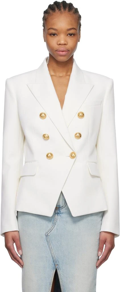 Balmain White Grain De Poudre 6-Button Blazer 1