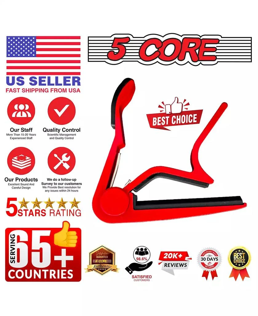 5 Core 5Core Capo Acoustic Electric Guitar 6 String Kapo Clip For Banjo Mandolin Ukulele  - CAPO RED 9