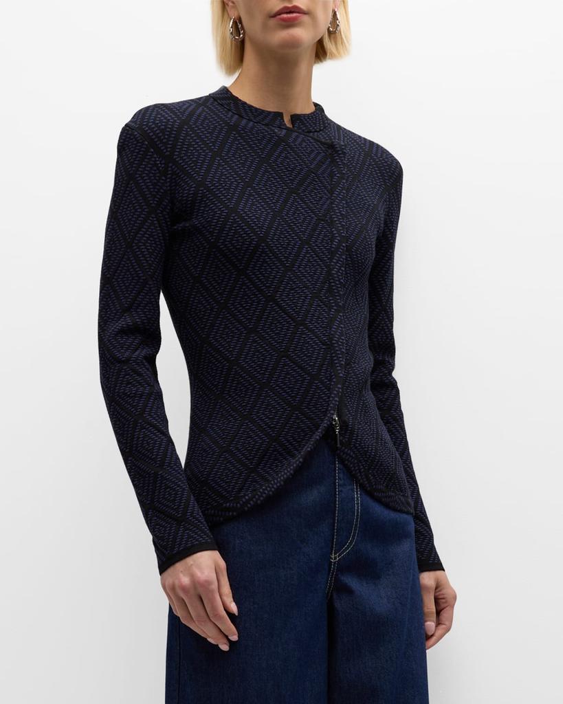 Emporio Armani Asymmetric Zip-Front Geometric Jacquard Jacket