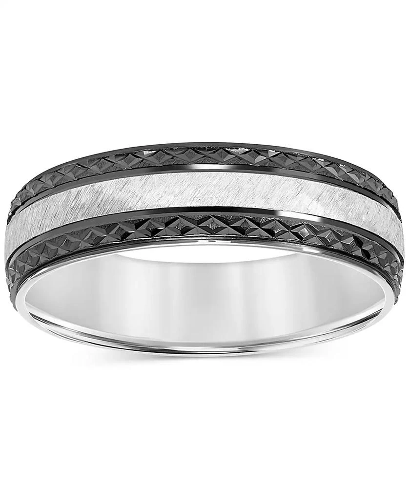 Macy's Men's Engraved Two-Tone Wedding Band in Sterling Silver & Black Rhodium-Plate 4