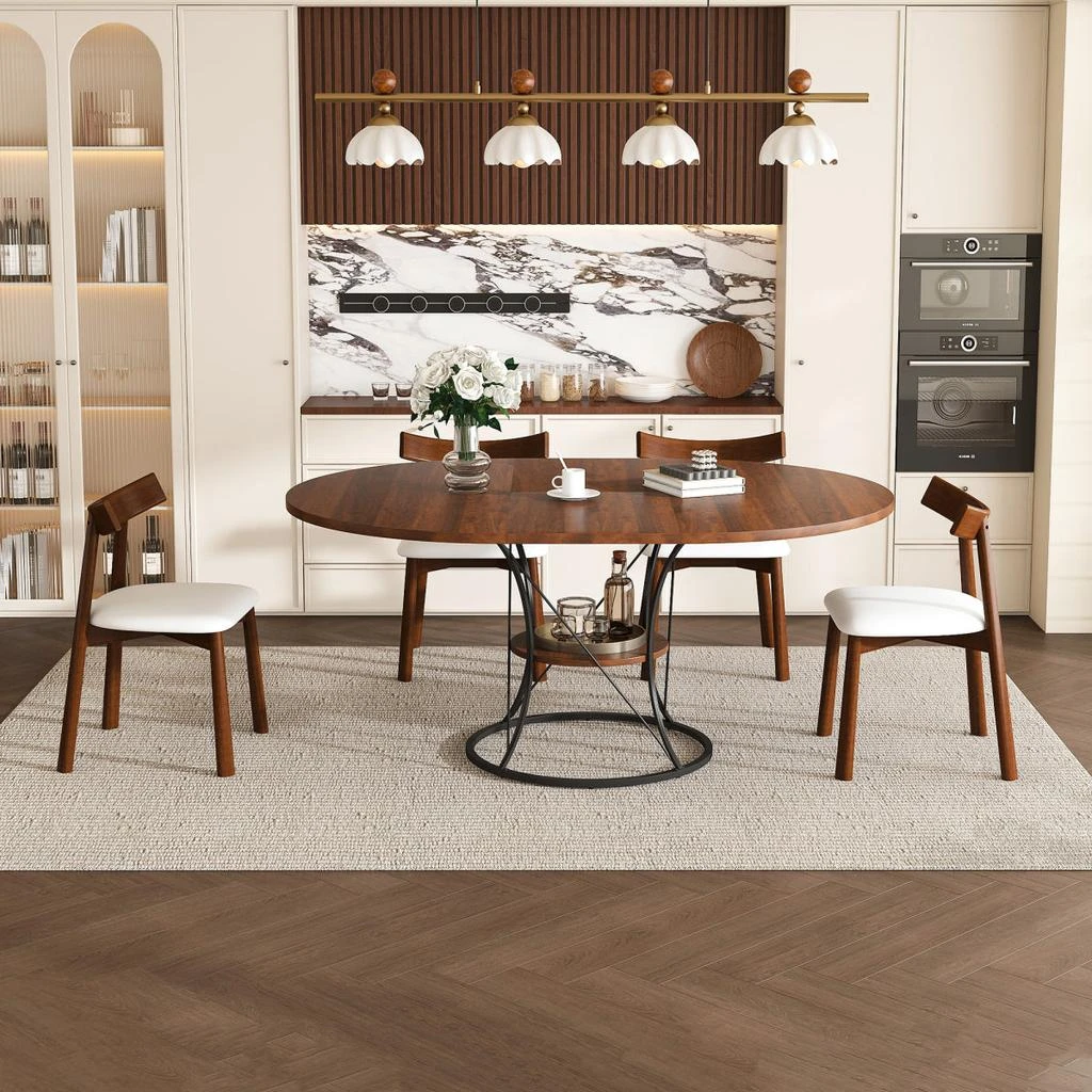 Streamdale Furniture Streamdale 43" Round Extendable Dining Table Set for 4-6 with 4 Solid Wood Chairs