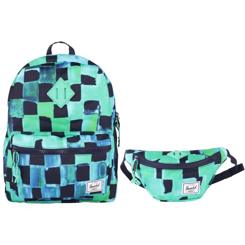 Herschel Supply Painted checker blue green black youth backpack and bag belt set 1