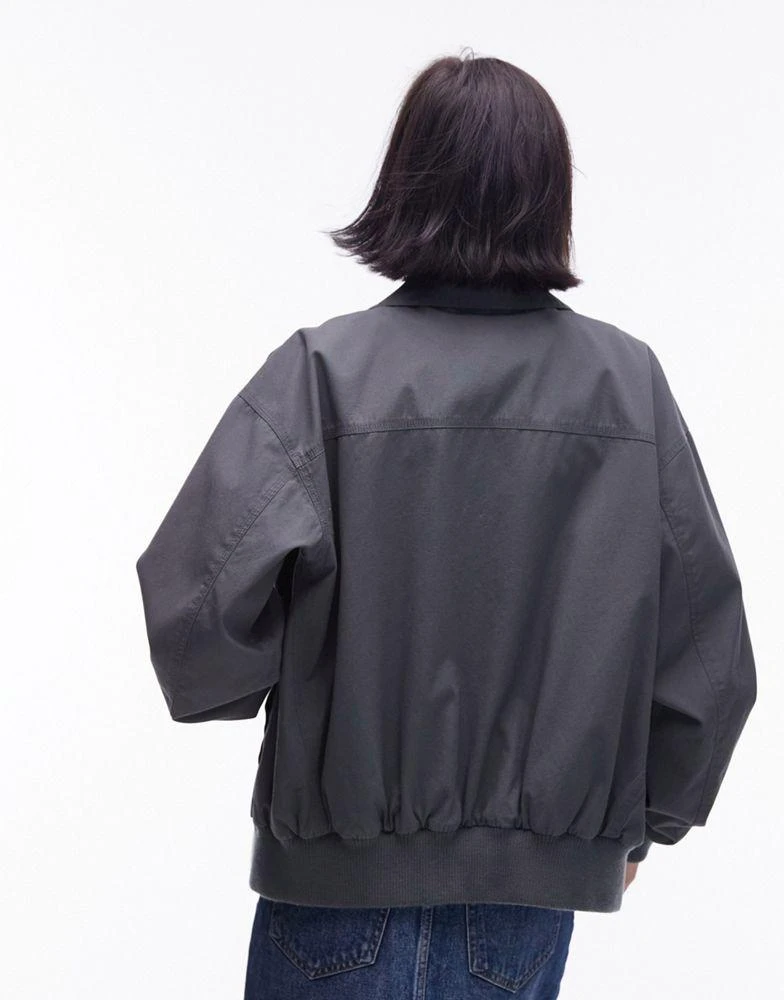 Topshop Topshop oversized washed cotton bomber jacket in charcoal 3