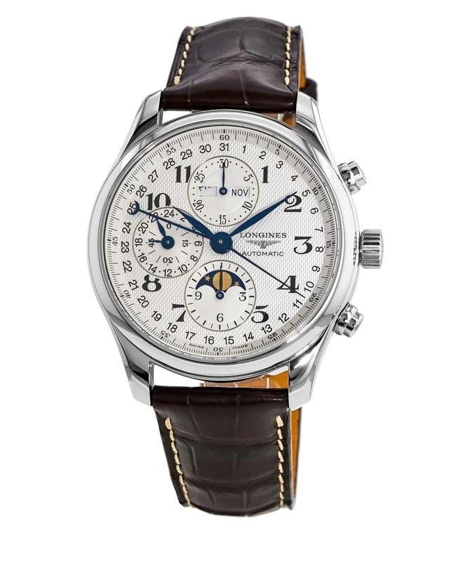 Longines Longines Master Collection Moonphase 42mm Silver Chronograph Dial Leather Strap Men's Watch L2.773.4.78.3 1