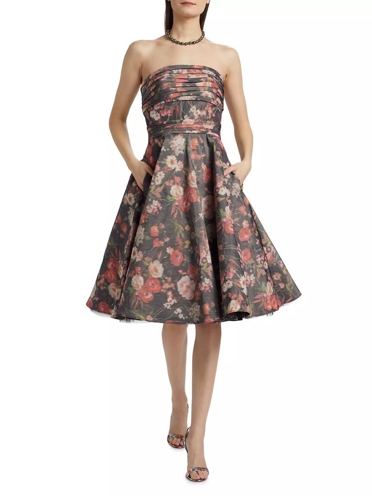 Pamella Roland Floral Taffeta Cocktail Dress