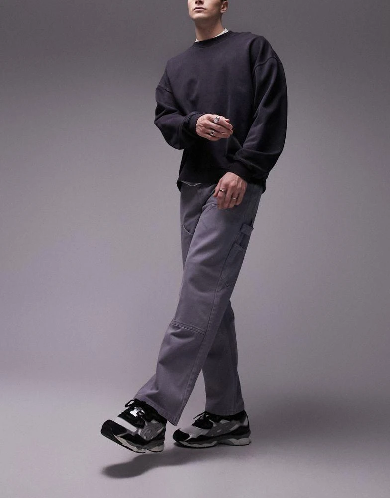 Topman Topman loose carpenter trousers in grey 1