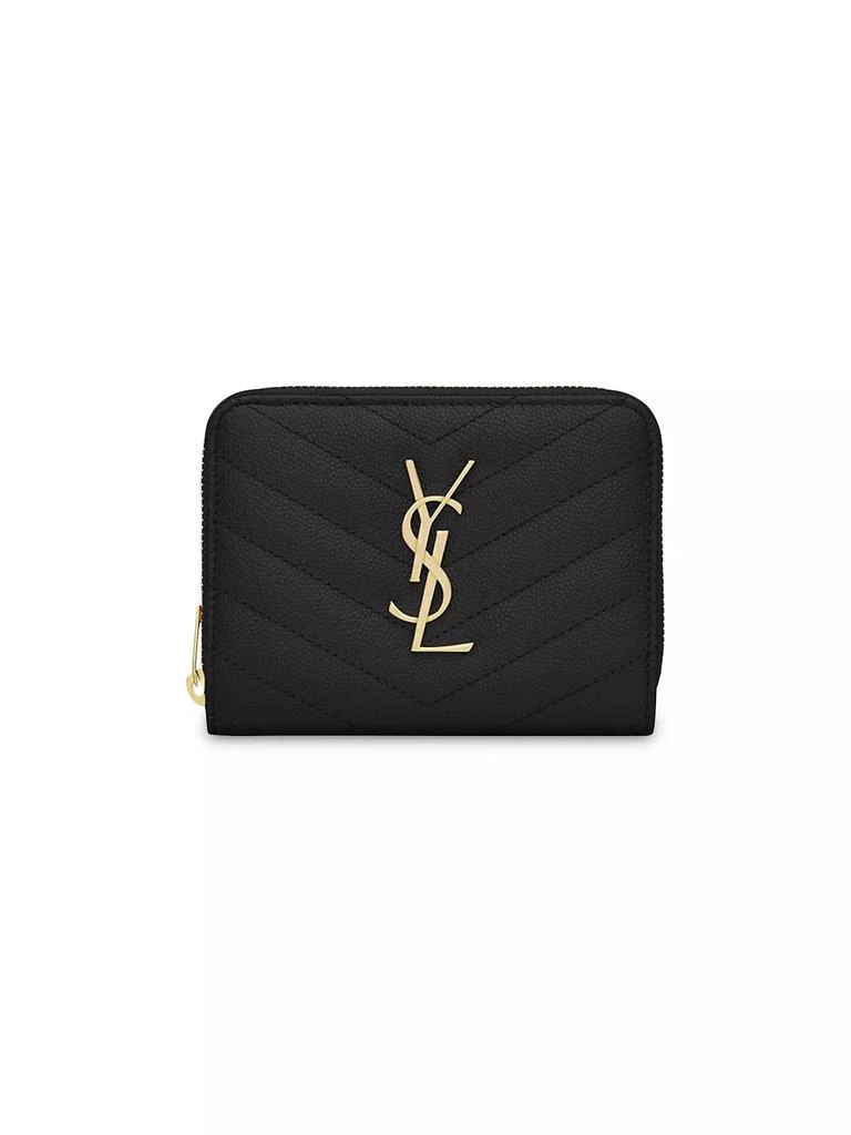 Yves Saint Laurent Cassandre Matelassé Compact Zip Around Wallet in Grain De Poudre Embossed Leather 1