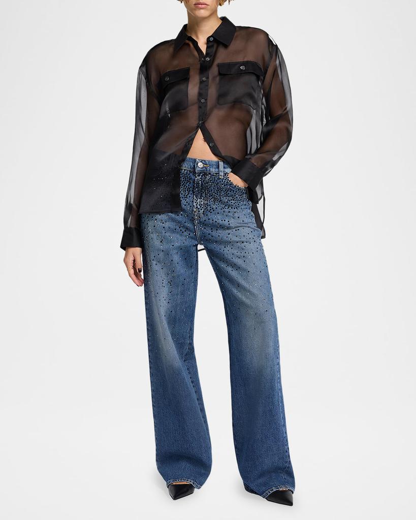 7 For All Mankind Low-Slung Wide-Leg Rhinestone Jeans