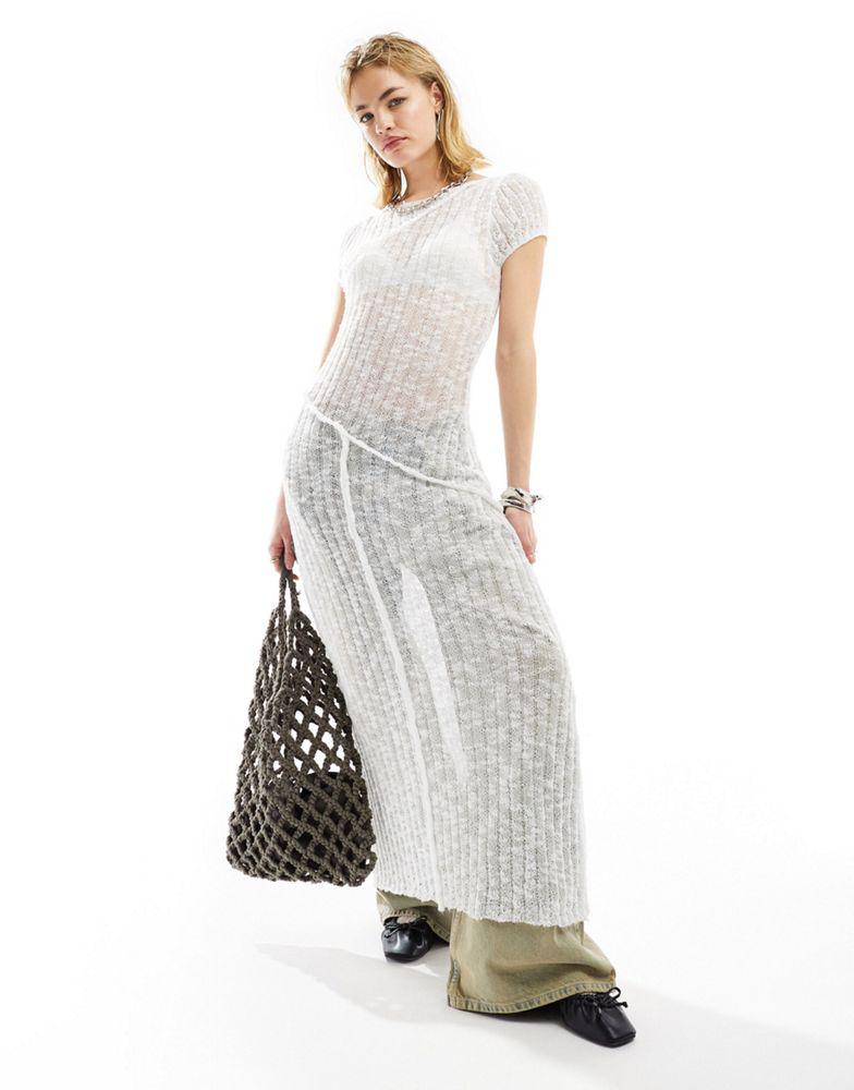 COLLUSION COLLUSION fine knit maxi dress with seams in white