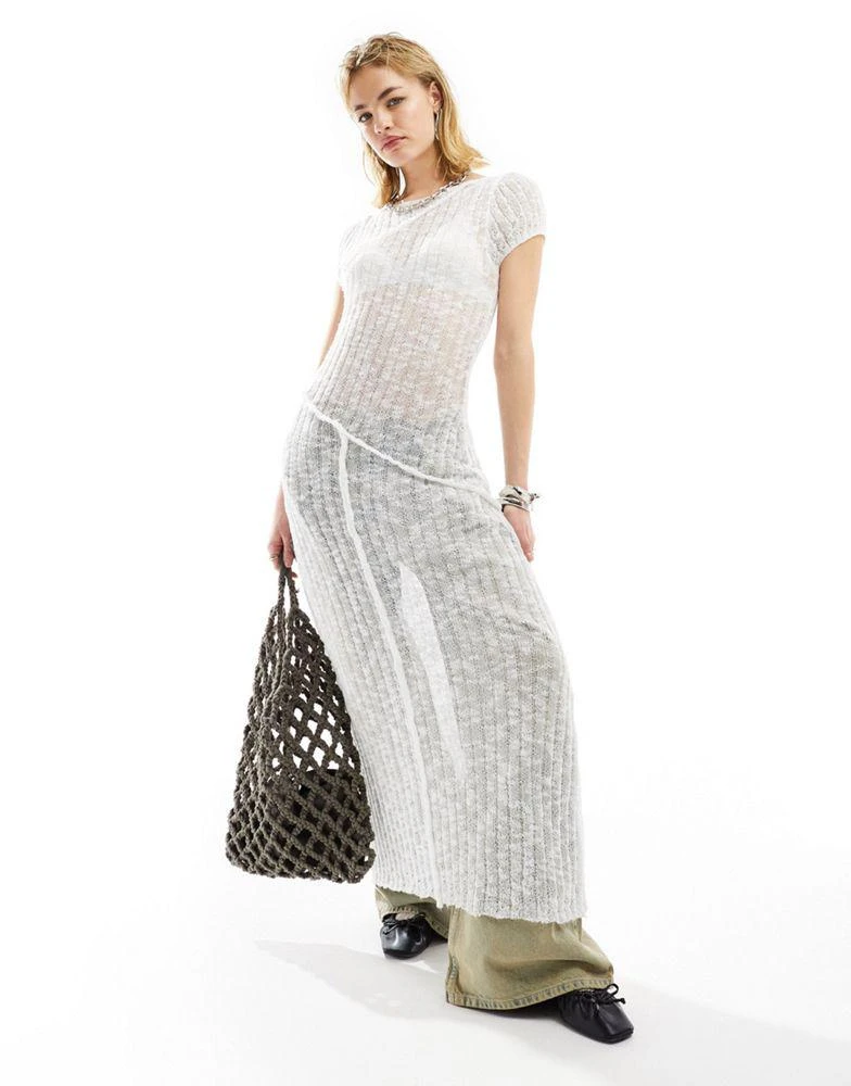 COLLUSION COLLUSION fine knit maxi dress with seams in white 1