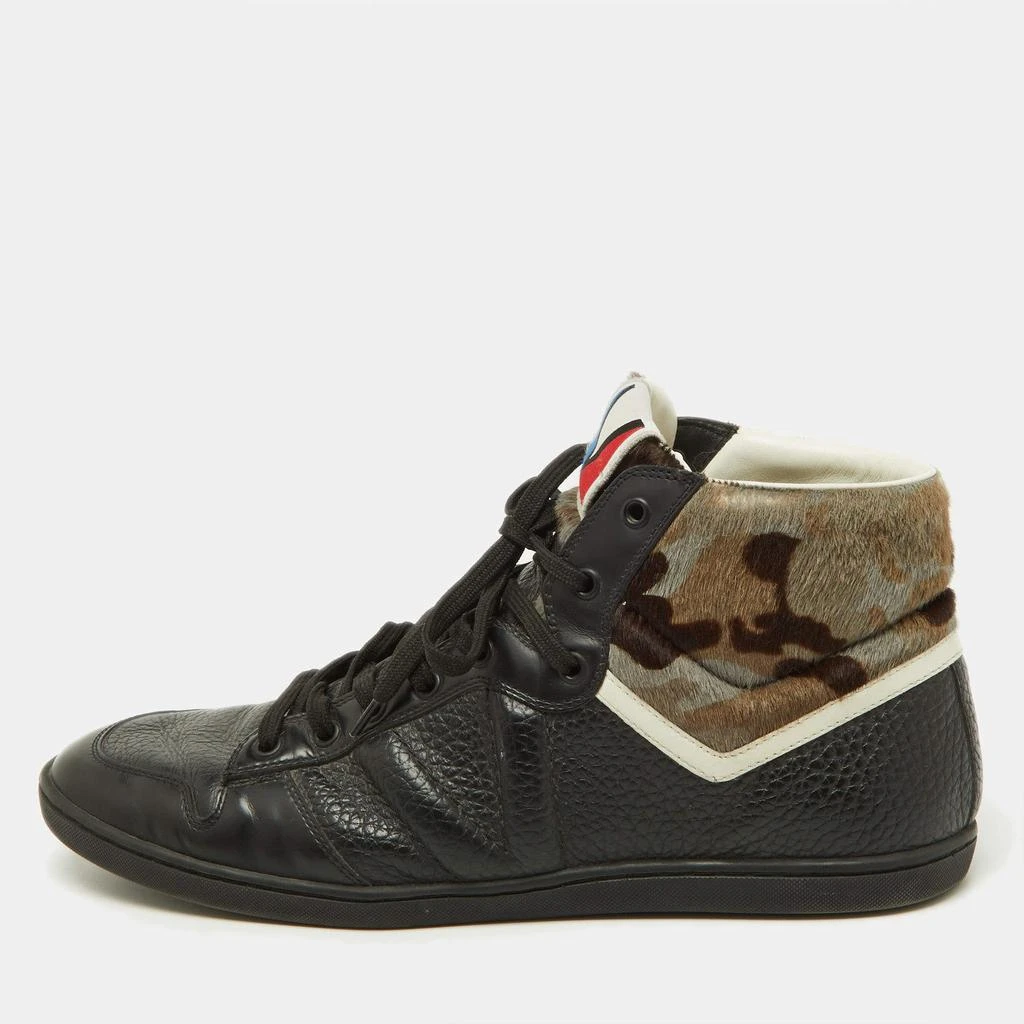 Louis Vuitton Louis Vuitton Black Leather and Calfhair Trainer High Top Sneakers Size 43 1