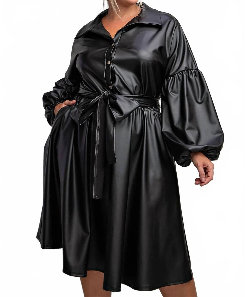 Plus Size Faux Leather Button Front Fit Flare Dress In Black  On Sale Now  with Up to 31% Off | Discover Exclusive Deals & Savings at BeyondStyle   Authentic The Curve