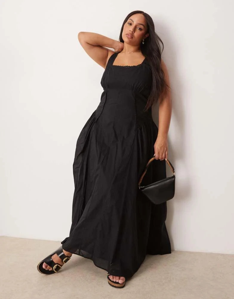 ASOS ASOS DESIGN Curve prairie square neck maxi dress with dropped waist in black 2