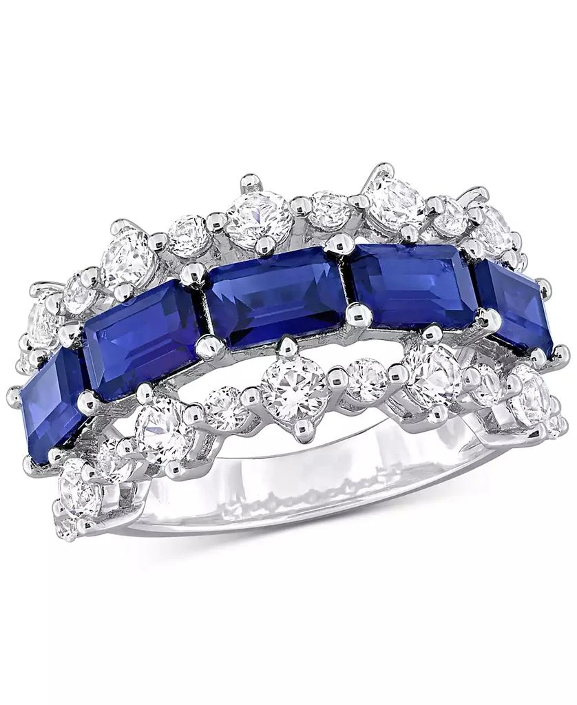 Macy's Lab-Grown Blue Sapphire (4-5/8 ct. t.w.) & Lab-Grown White Sapphire (2-1/10 ct. t.w.) Three Row Ring in Sterling Silver 1