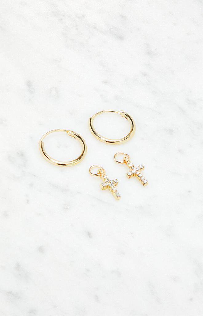 LA Hearts Mini Cross Rhinestone Hoops