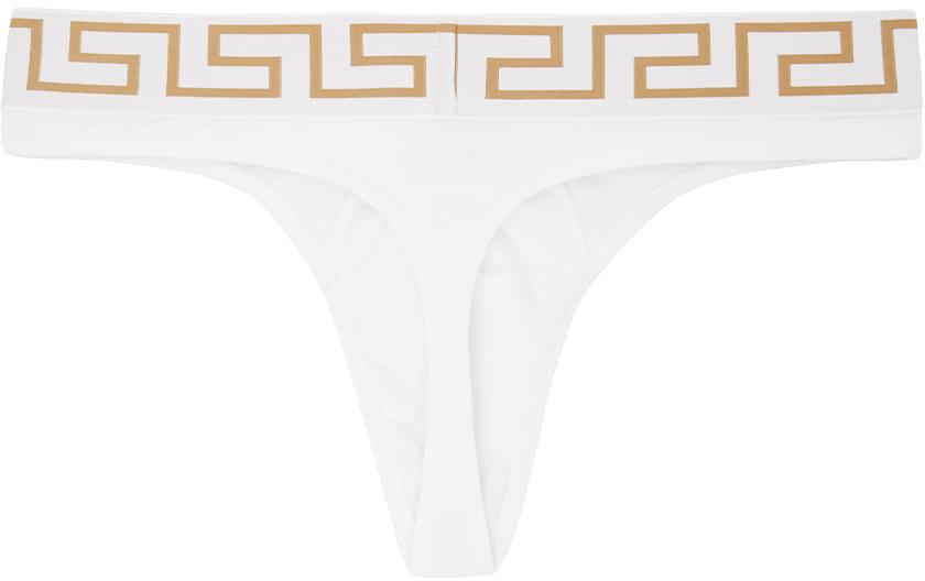 Versace Underwear White Greca Border Thong