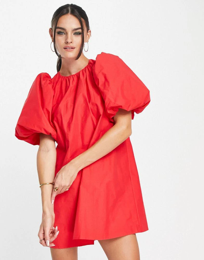 & Other Stories & Other Stories open back volume mini dress in red 2