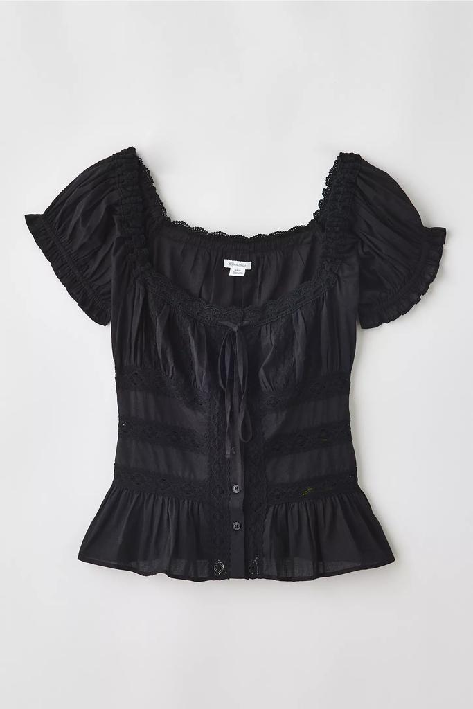 Shop Kimchi Blue Nora Lace Trim Puff Sleeve Button-Up Blouse on