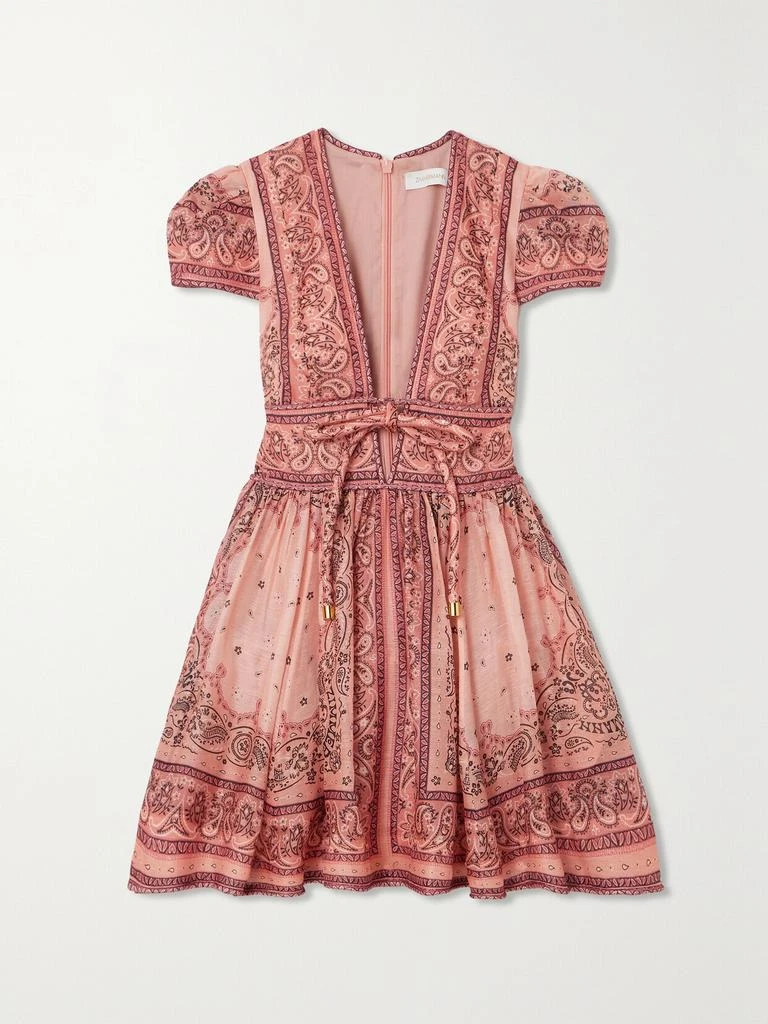 Zimmermann Matchmaker 方巾印花丝麻混纺迷你连衣裙 1