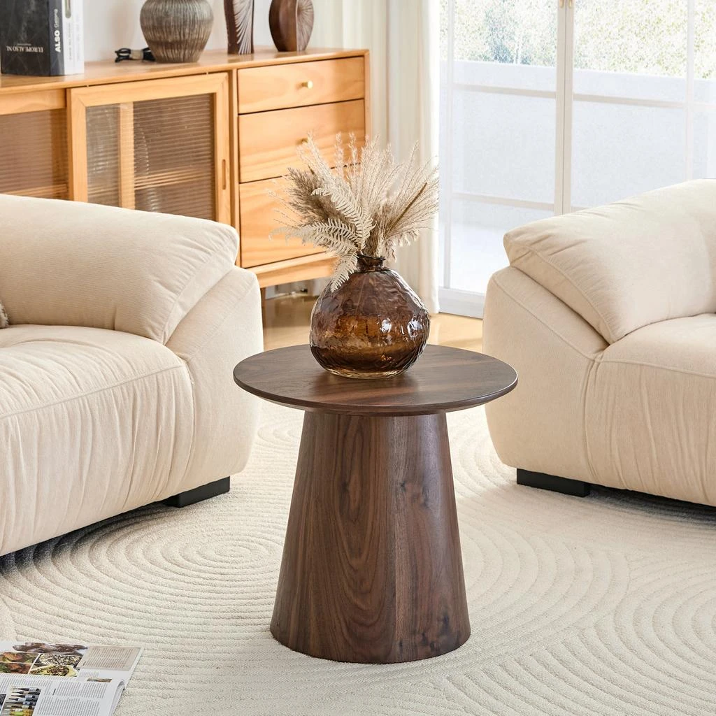 Streamdale Furniture Streamdale Walnut wood grain MDF circular coffee table - 19.6" D x 18.8" H 2