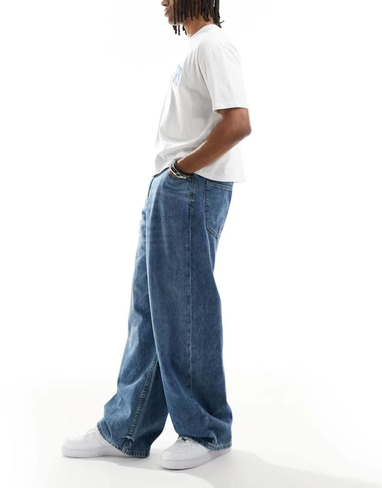 Pull&Bear Pull&Bear pull on baggy jeans in blue 2