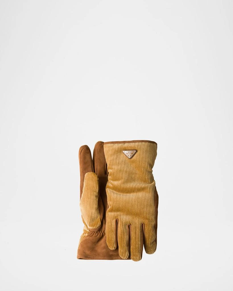 Prada Men
s Velluto Coste Corduroy and Suede Gloves