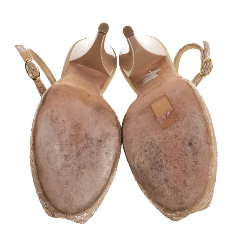 Giuseppe Zanotti Giuseppe Zanotti Beige Lace Peep Toe Slingback Sandals Size 37 6