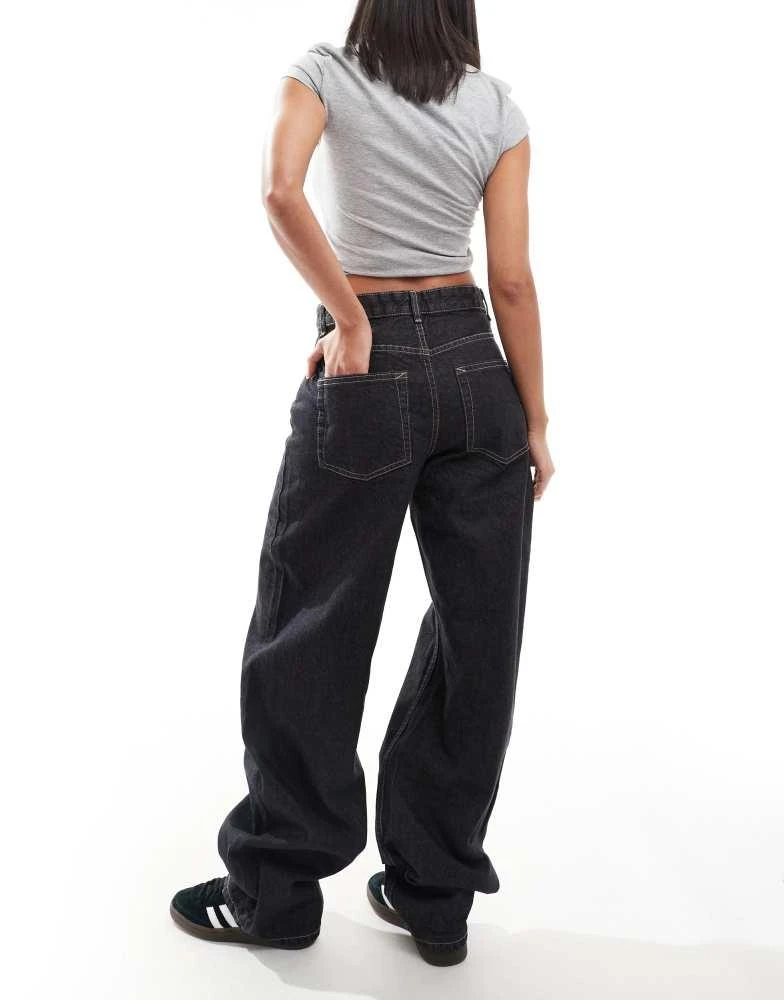 Bershka Bershka ultra wide leg contrast stitch jeans in black 3