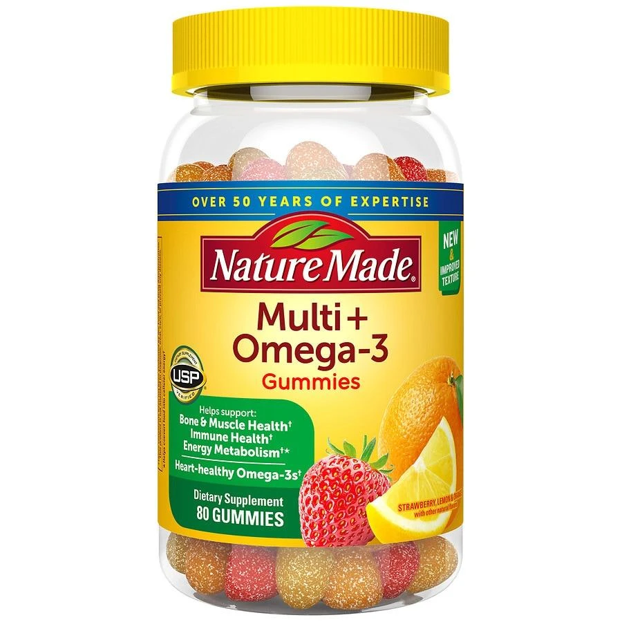 Nature Made Multivitamin + Omega-3 Gummies Strawberry, Lemon & Orange 1