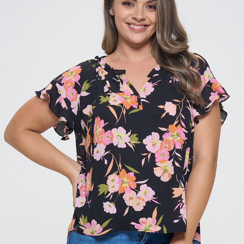 West K Eliza Plus Size Ruffle Short Sleeve Blouse