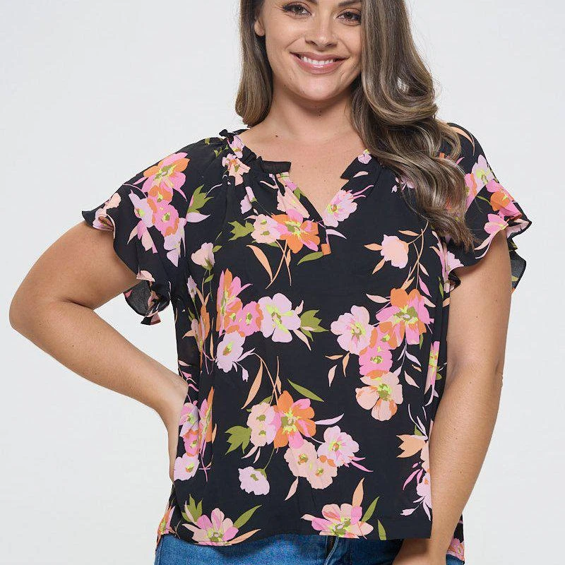 West K Eliza Plus Size Ruffle Short Sleeve Blouse 1