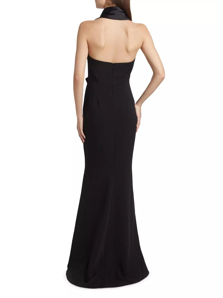 Badgley Mischka Bow Stretch-Crepe Halterneck Gown 5